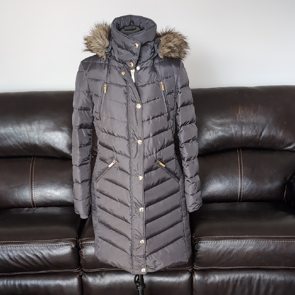 Michael Kors Black Puffer Coat with Faux Fur Hood